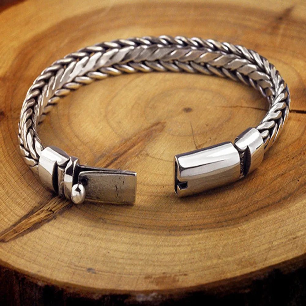 Vintage Hand Woven S925 Pure Silver Men's Bracelet