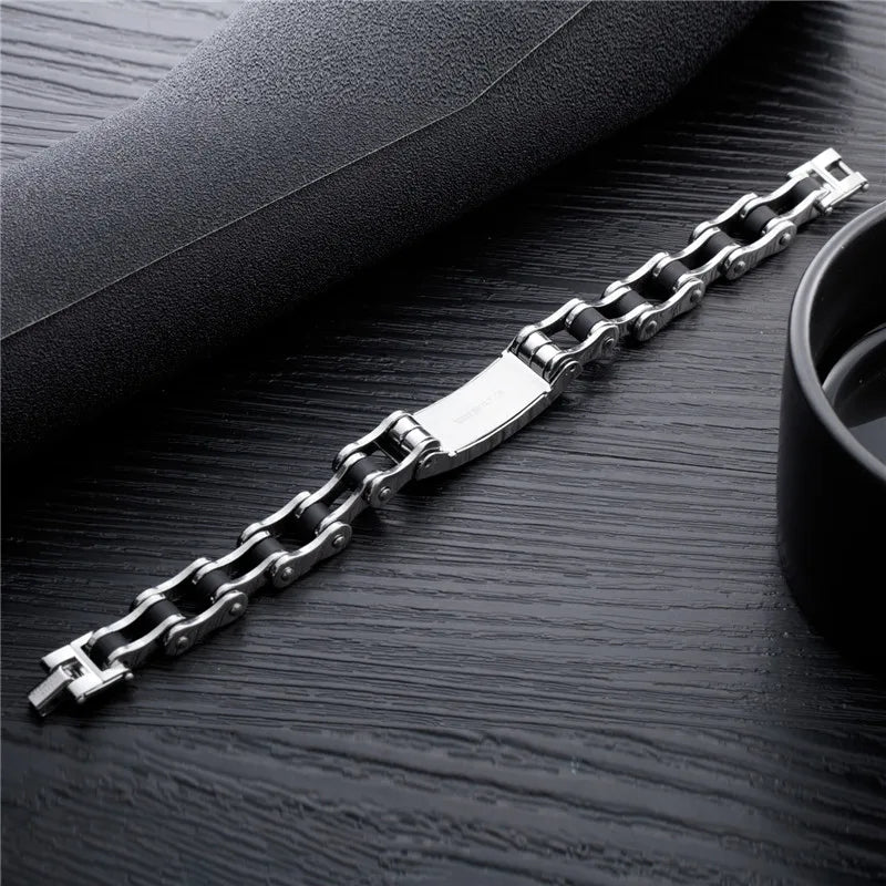 Punk Style Black Silicone Stainless Steel Bracelet