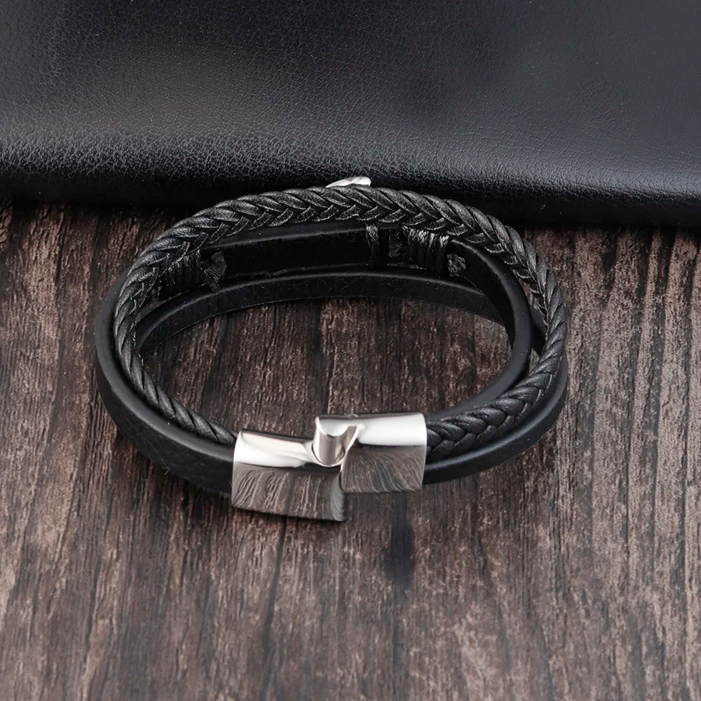 Punk Anchor Leather Bracelet