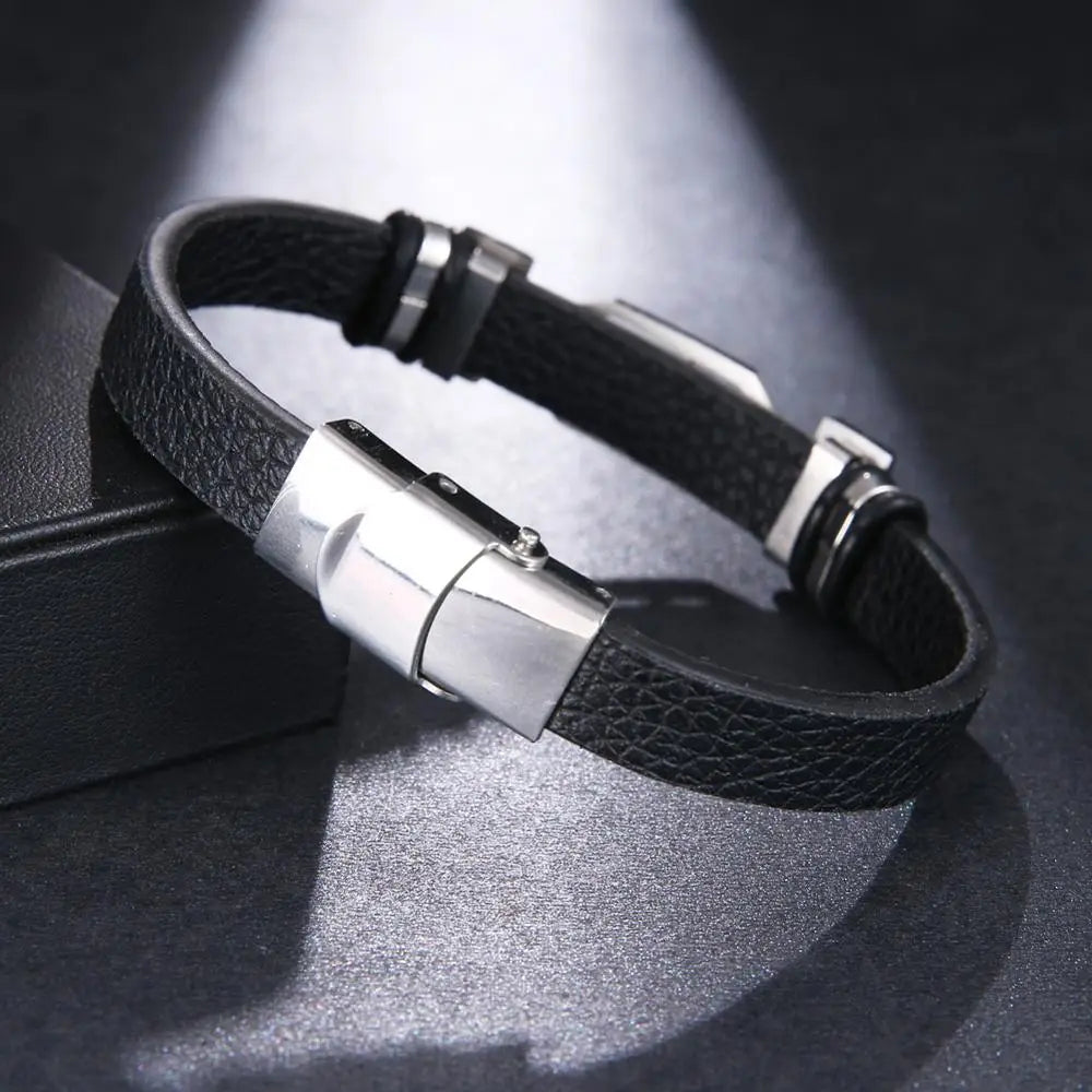 Titanium Steel Leather Bracelet