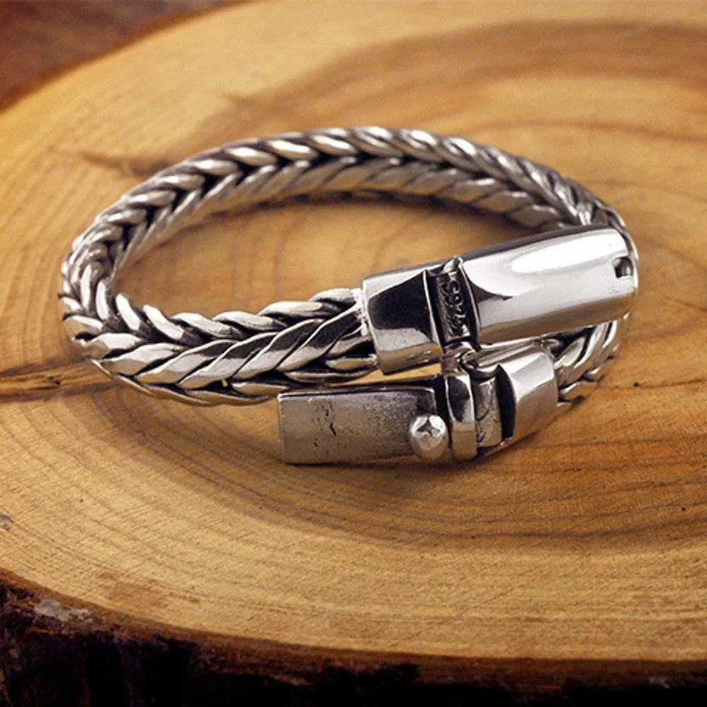 Vintage Hand Woven S925 Pure Silver Men's Bracelet