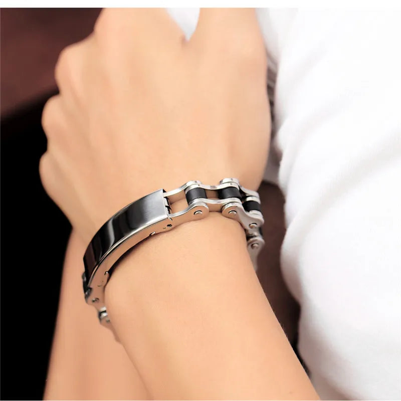 Punk Style Black Silicone Stainless Steel Bracelet