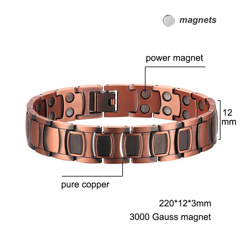 Magnetic Therapy Bracelet Health Energy Pure Copper Therapy Bangle for Arthritis Energy Stones Luxury Men Bracelet Metal Jewelry