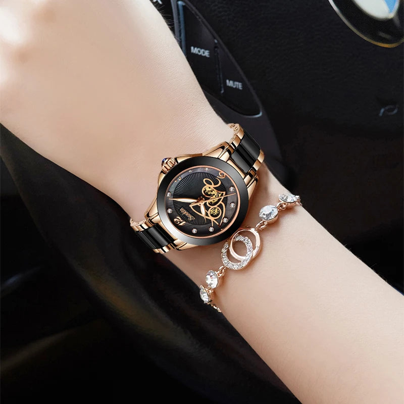 Women's Black Ceramic Diamond Watch