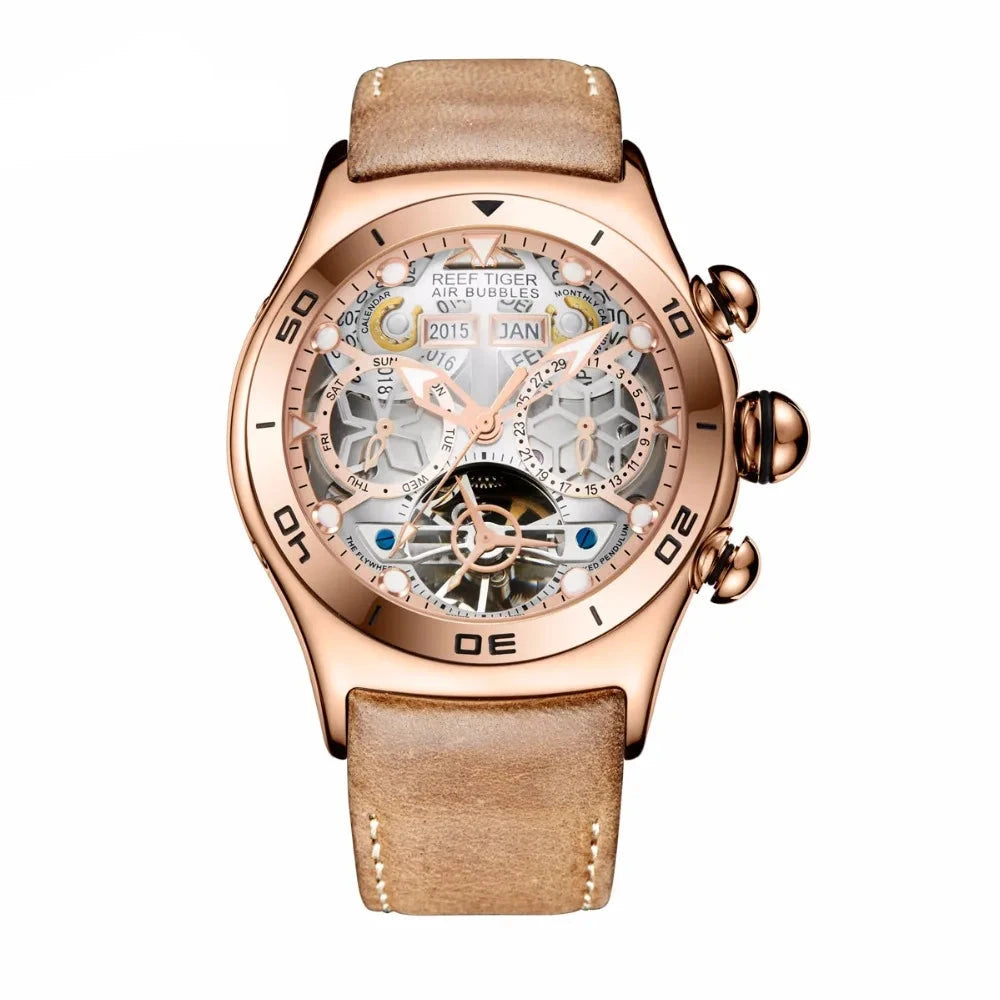 Luxury Rose Gold Skeleton Automatic Men's Watch