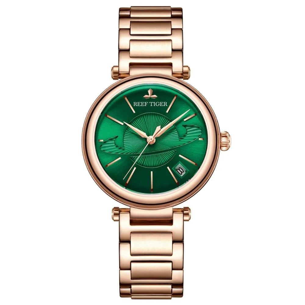 Luxury Rose Gold Green Automatic Women's Watch