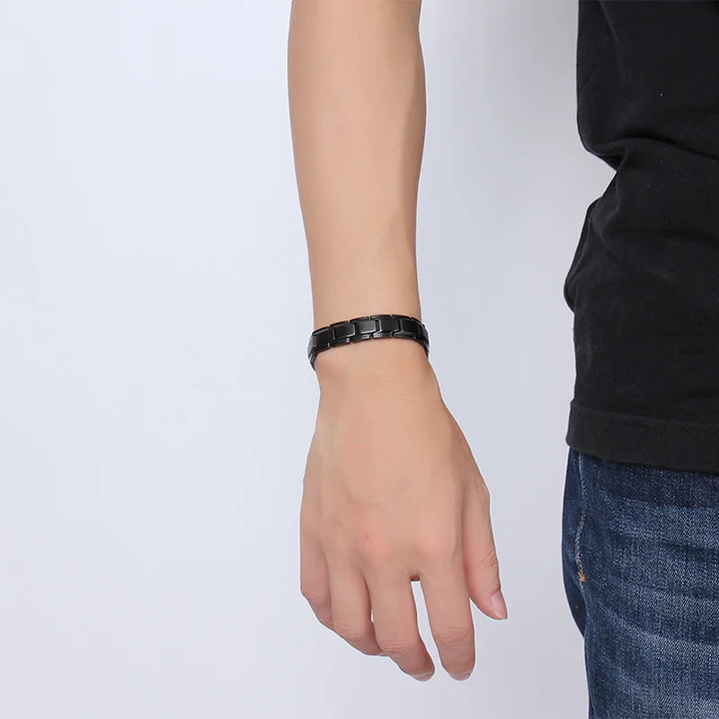 Adjustable Black Stainless Steel Health Bracelet