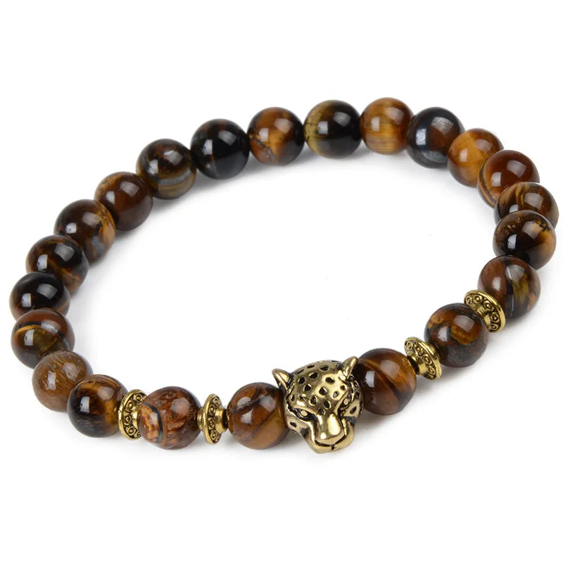 Leopard Tiger Eye Lion Head Natural Stone Bracelet