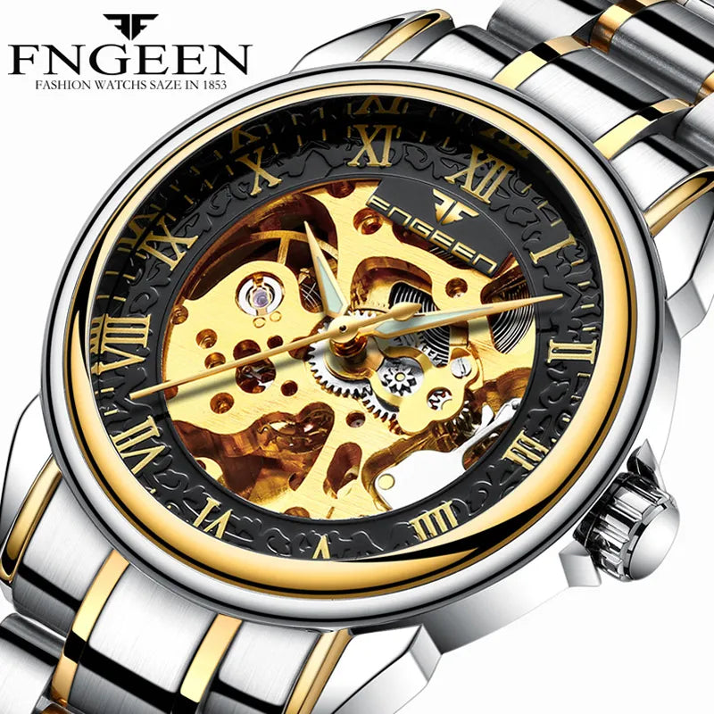 Men's Gold Tourbillon Skeleton Automatic Watch