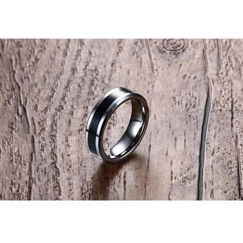 Men's Tungsten Wedding Band with Black Line