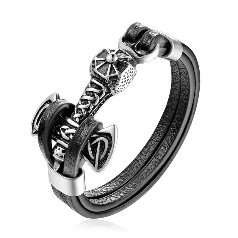 Fashion Double Wolf Shackles Leather Bracelet