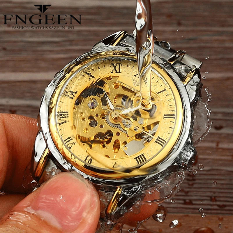 Men's Gold Tourbillon Skeleton Automatic Watch