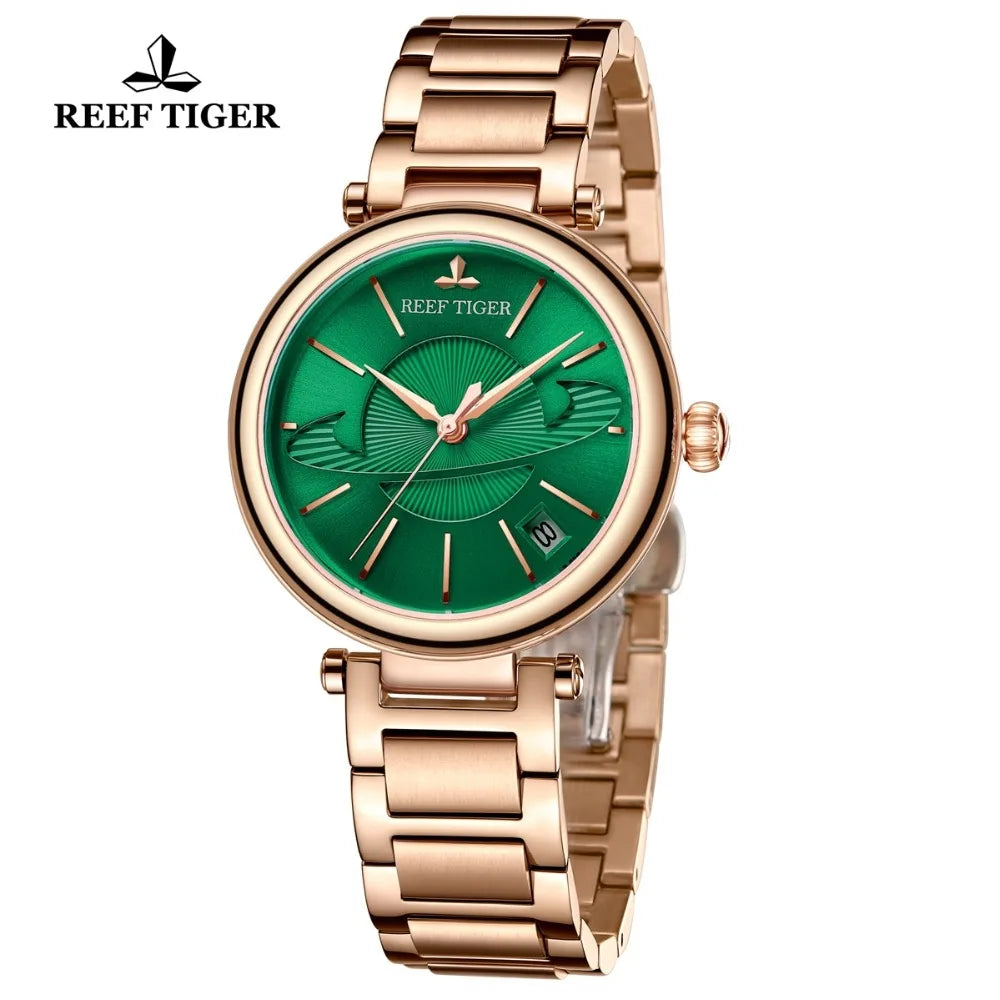 Luxury Rose Gold Green Automatic Women's Watch