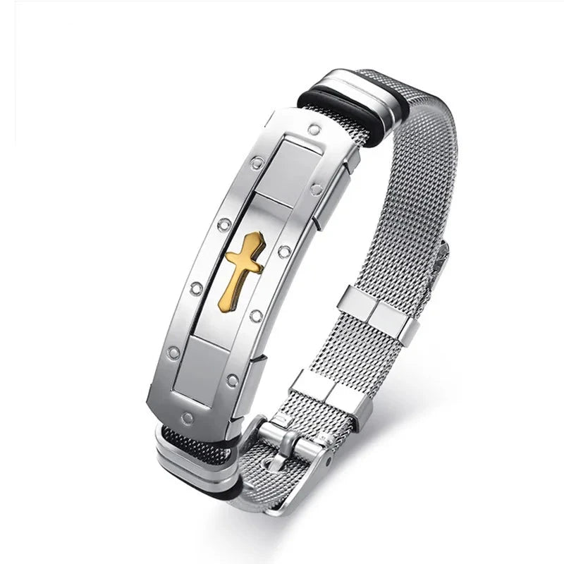 Men's Stainless Steel Cross Cuff Bracelet