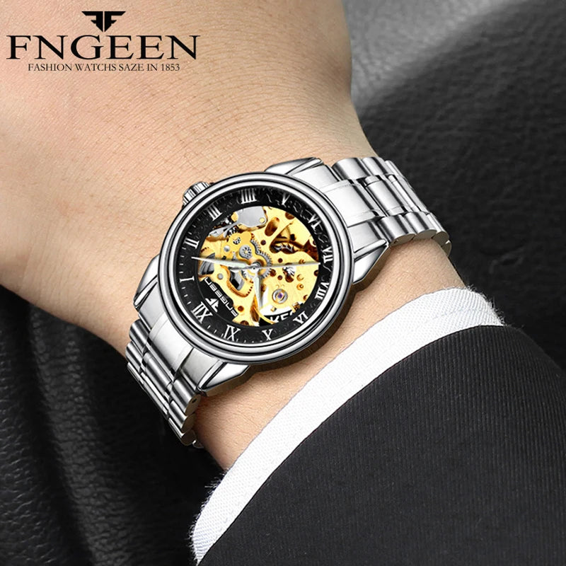 Men's Gold Tourbillon Skeleton Automatic Watch