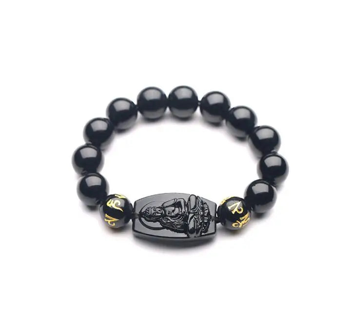 Black Obsidian Buddha Beads Bracelet