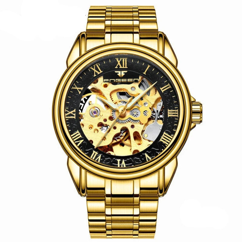 Men's Gold Tourbillon Skeleton Automatic Watch