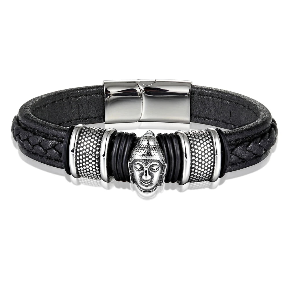 Leather Buddha Head Bracelet for Men