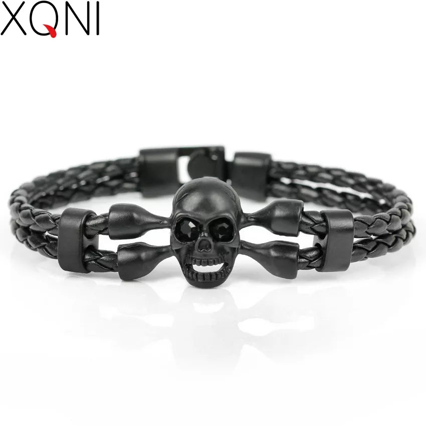 Pop Skull Leather Men's Bracelet