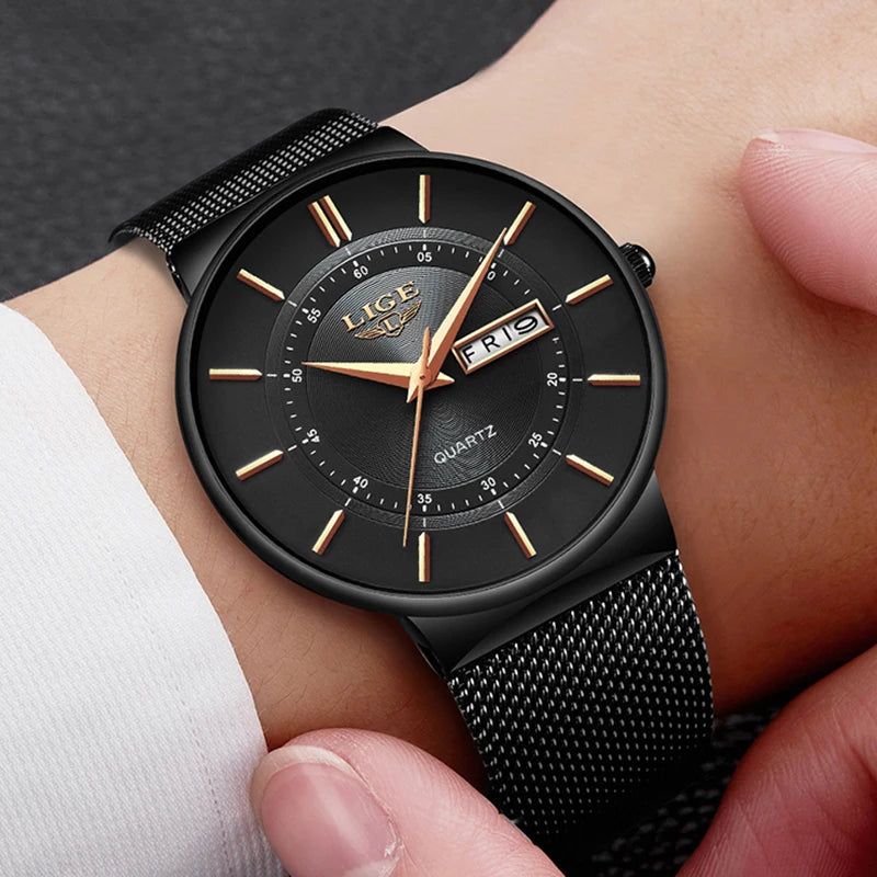 LIGE Ultra-Thin Steel Strap Quartz Watch