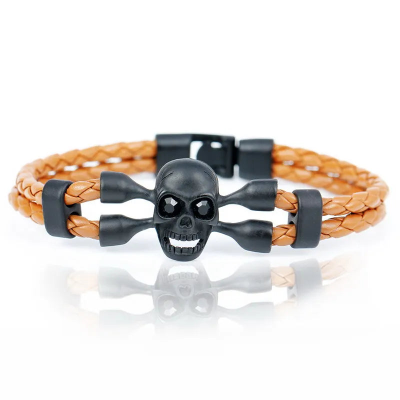 Pop Skull Leather Men's Bracelet