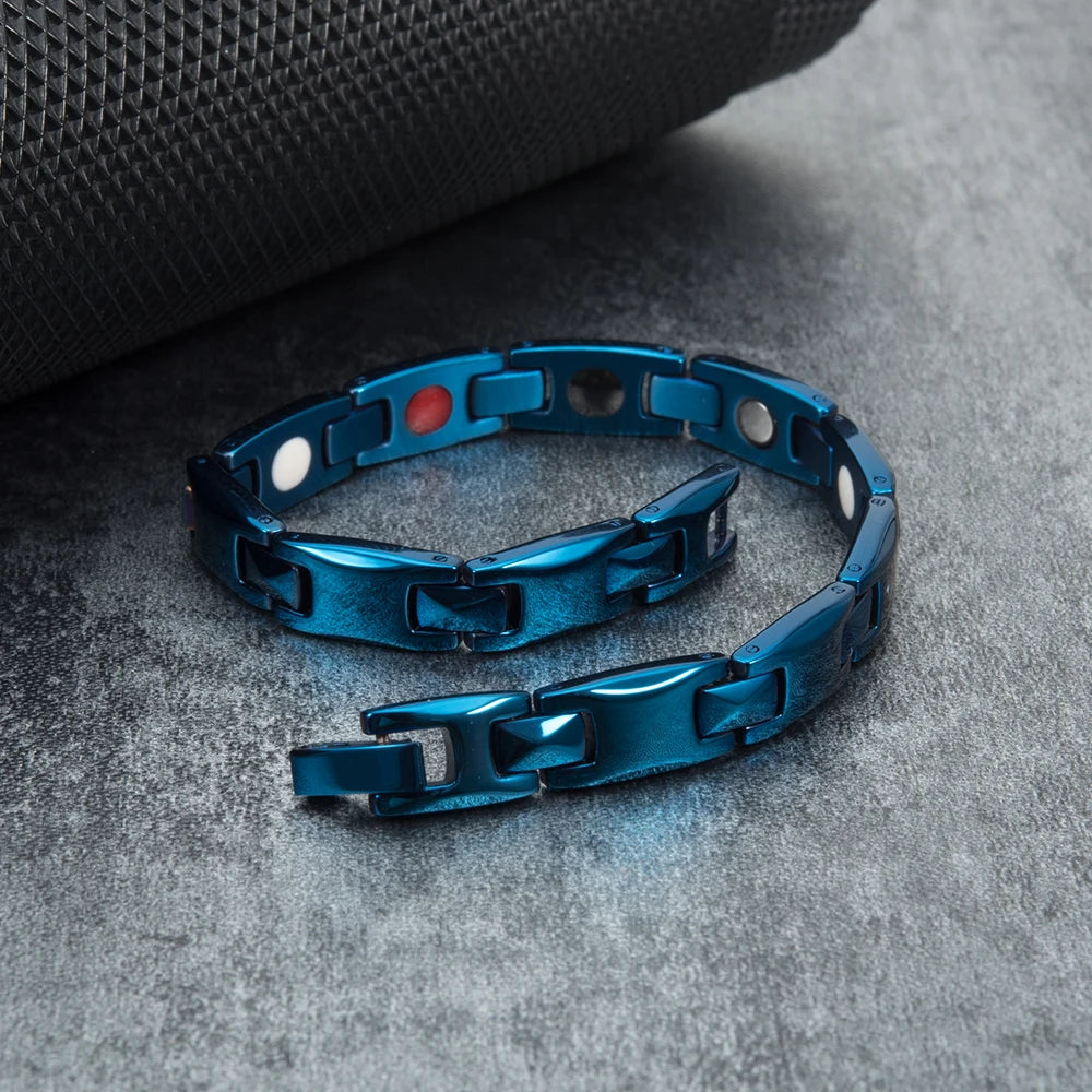 Vinterly Blue Magnetic Bracelet Men Stainless Steel Health Energy Germanium Men Bracelet Unisex Hologram Bracelets for Women Men