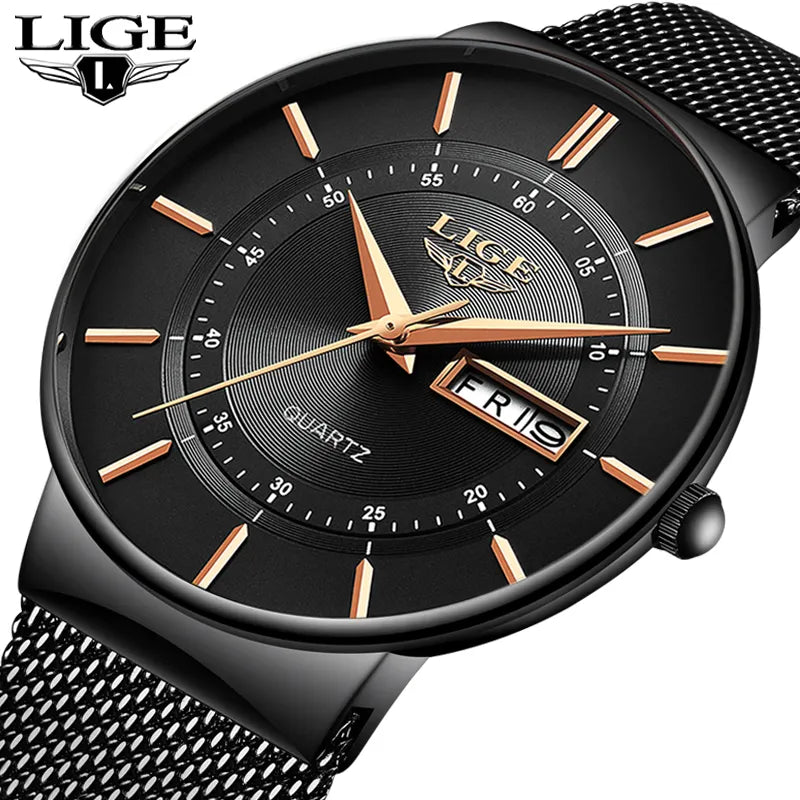 LIGE Ultra-Thin Steel Strap Quartz Watch