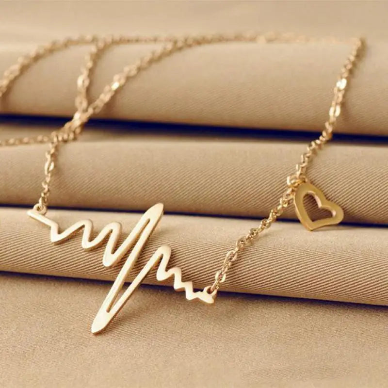 Wave Heart ECG Pulse Pendant Necklace