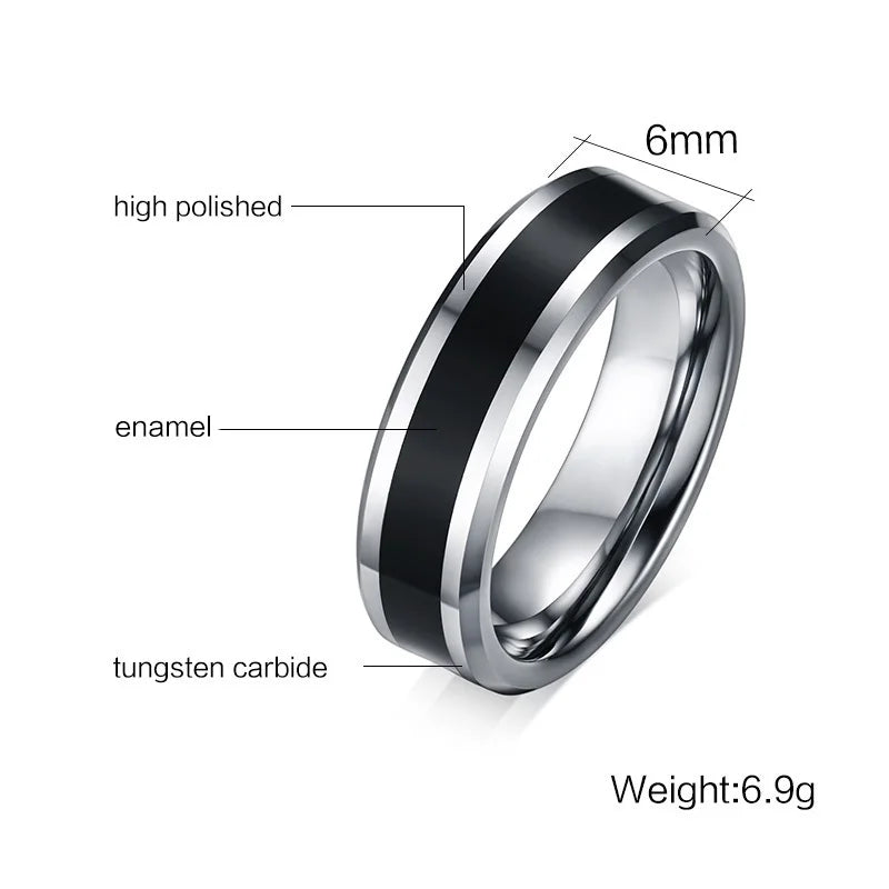 Men's Tungsten Wedding Band with Black Line