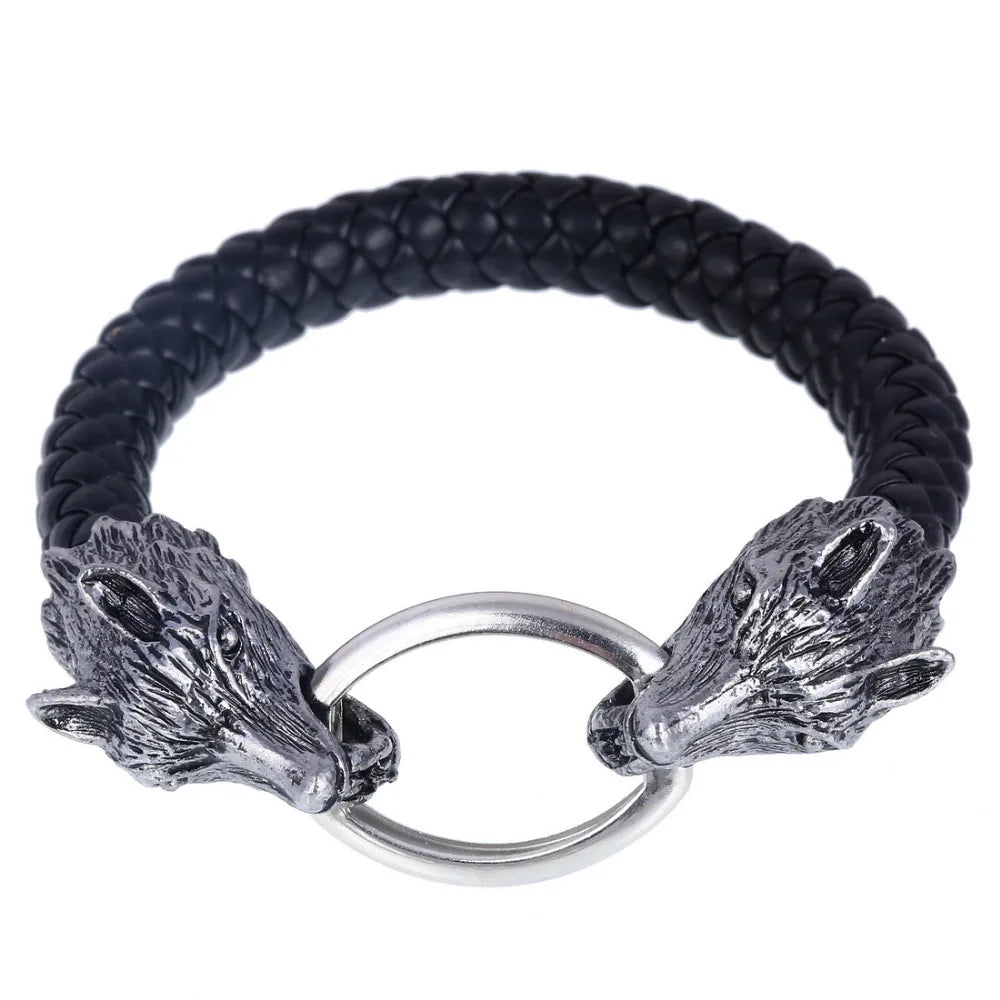 Punk Wolf Design Leather Bracelet