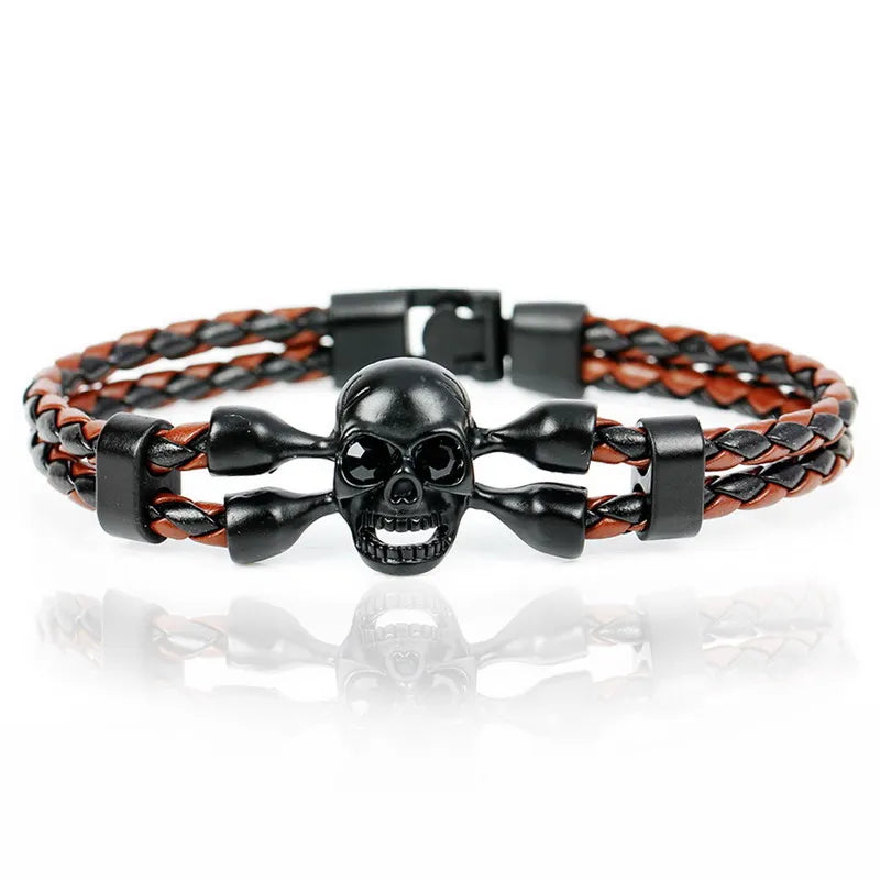 Pop Skull Leather Men's Bracelet