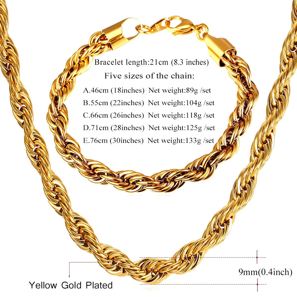 Stainless Steel Twisted Rope Chain Set