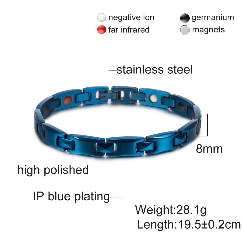 Vinterly Blue Magnetic Bracelet Men Stainless Steel Health Energy Germanium Men Bracelet Unisex Hologram Bracelets for Women Men