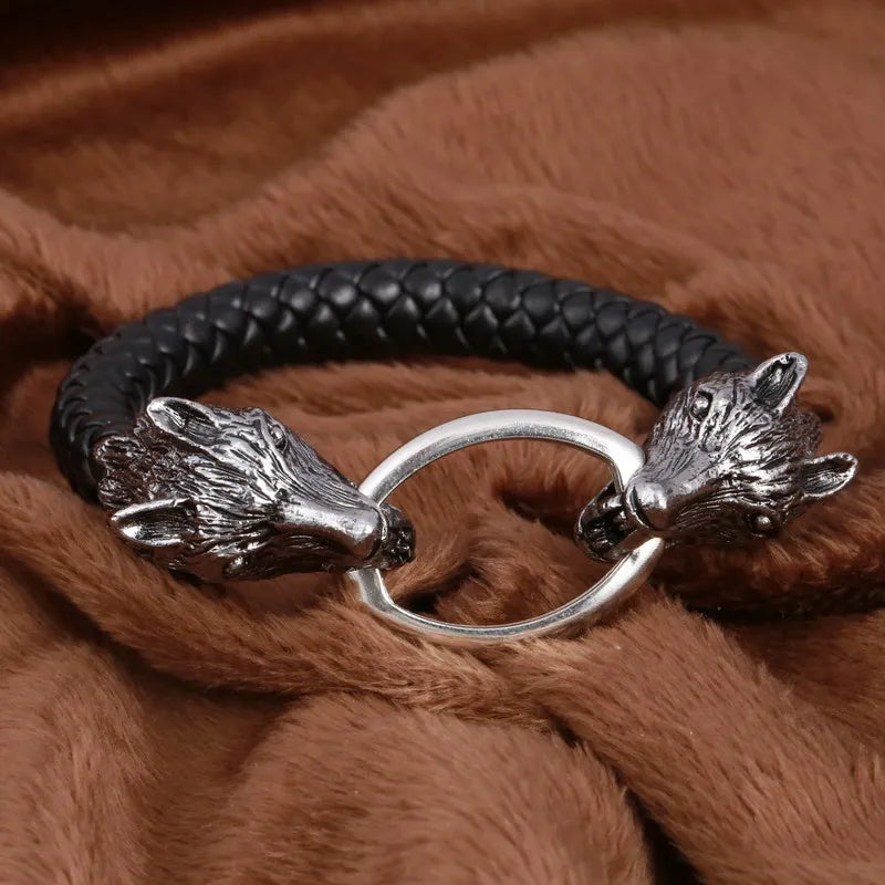 Punk Wolf Design Leather Bracelet