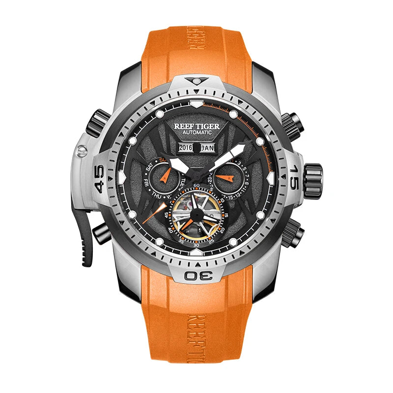 Reef Tiger Aurora Serier RGA3532 Men Sport With Year Month Date Day Calendar Dial Automatic Mechanical Wrist Watch