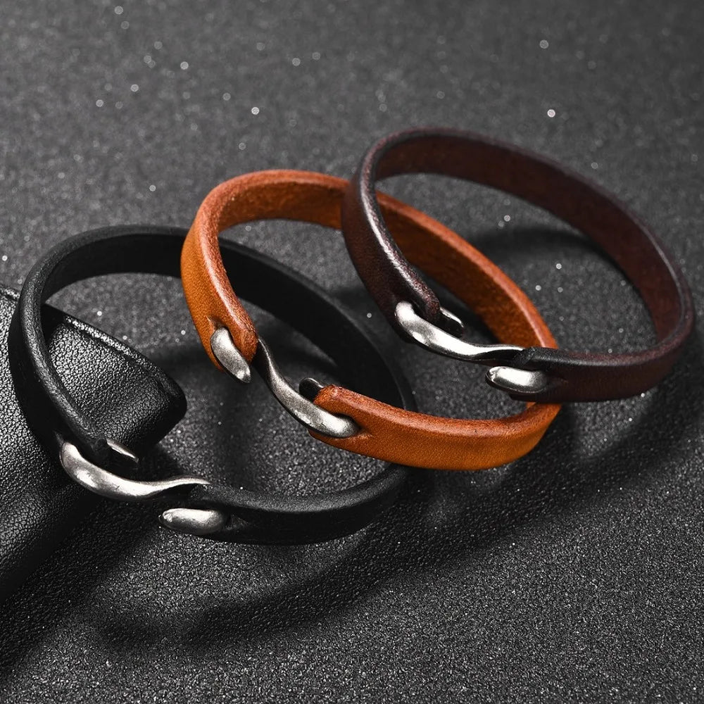 Punk 3-Color Genuine Leather Men's Wrist Bracelet