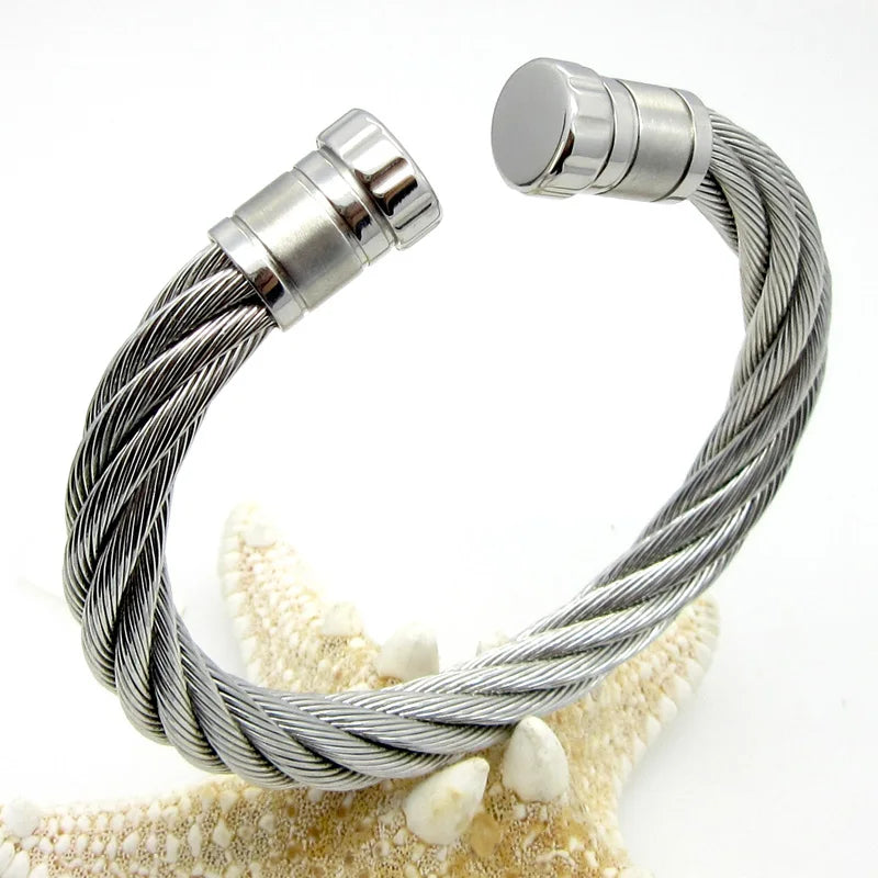 Stainless Steel Wire Twist Cable Cuff Bracelet