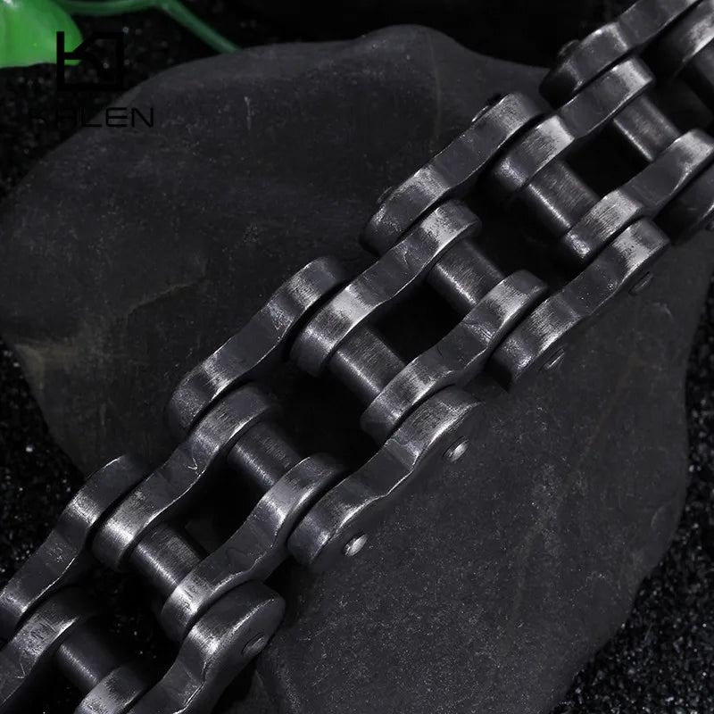 Kalen Punk Brushed Bike Chain Bracelet Oxidized Dark Bicycle Chain Men Bracelet Fashion Male 316L Stainless Steel Hand Chain