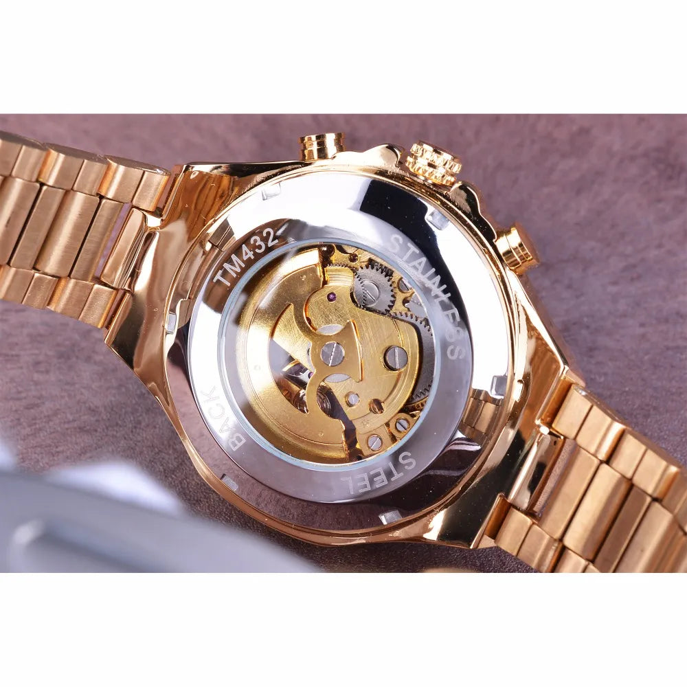 Mens Mechanical  Bezel Golden Watch