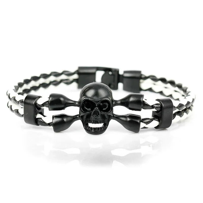 Pop Skull Leather Men's Bracelet