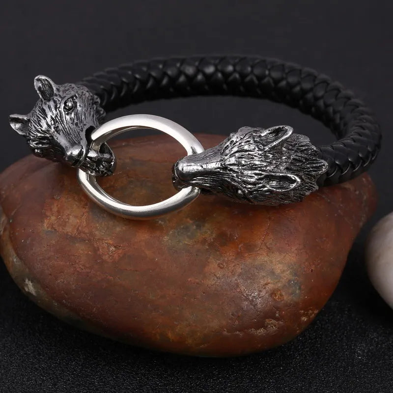 Punk Wolf Design Leather Bracelet