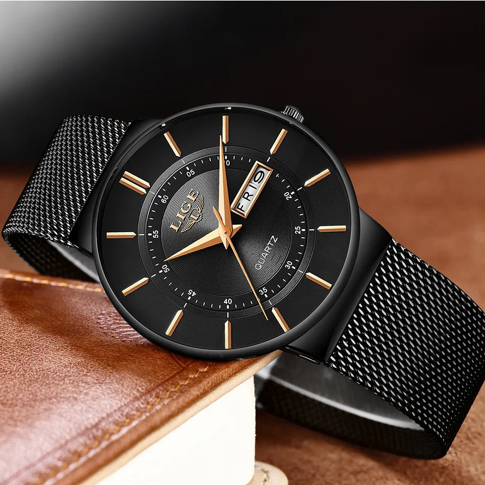 LIGE Ultra-Thin Steel Strap Quartz Watch