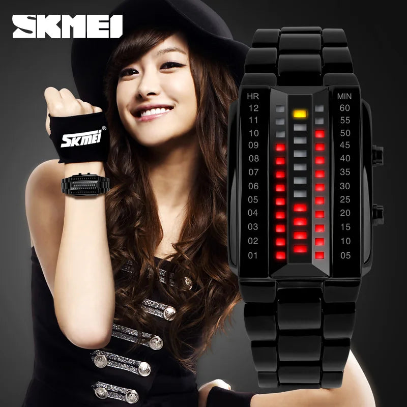 Red Binary Luminous LED watch