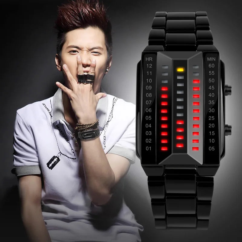 Red Binary Luminous LED watch