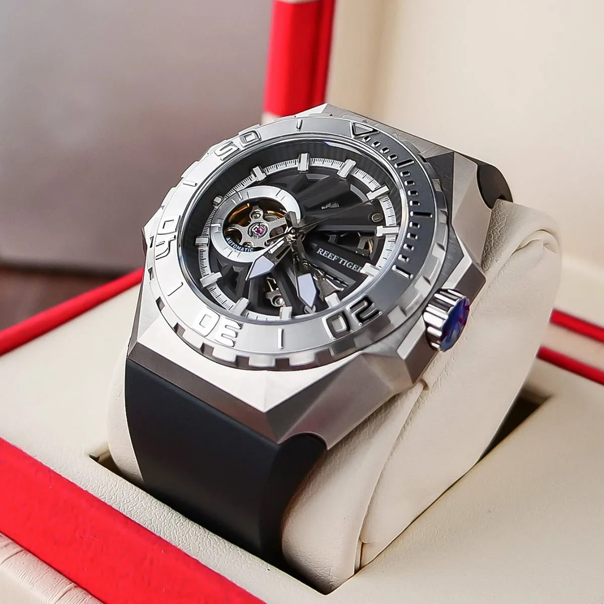 Men's Skeleton Steel Automatic Military Watch