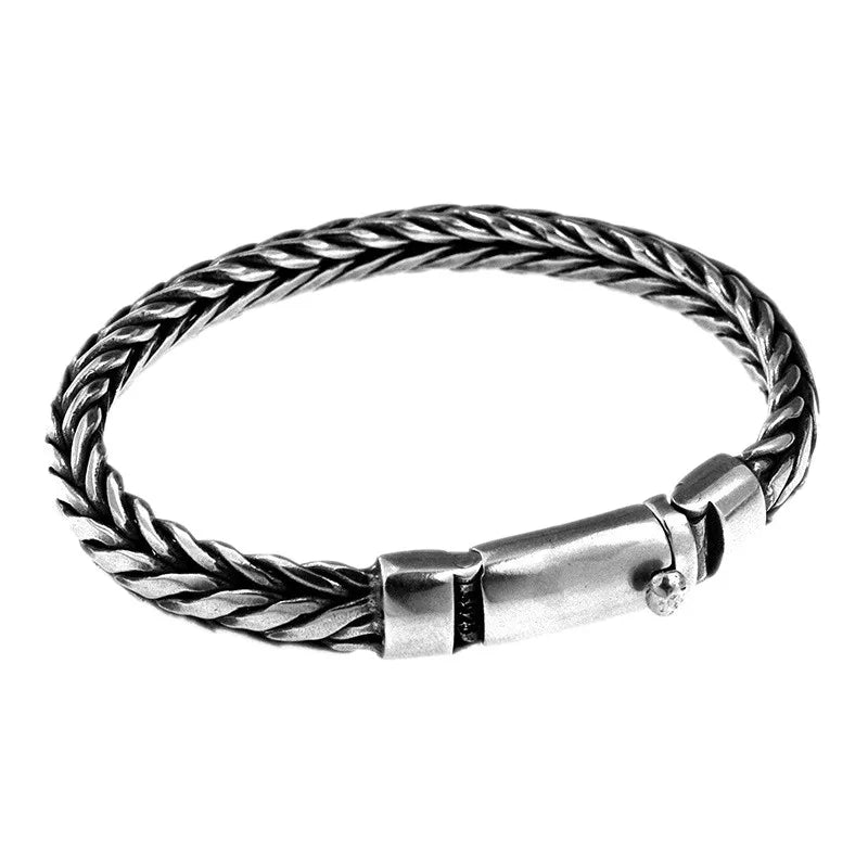 Vintage Hand Woven S925 Pure Silver Men's Bracelet