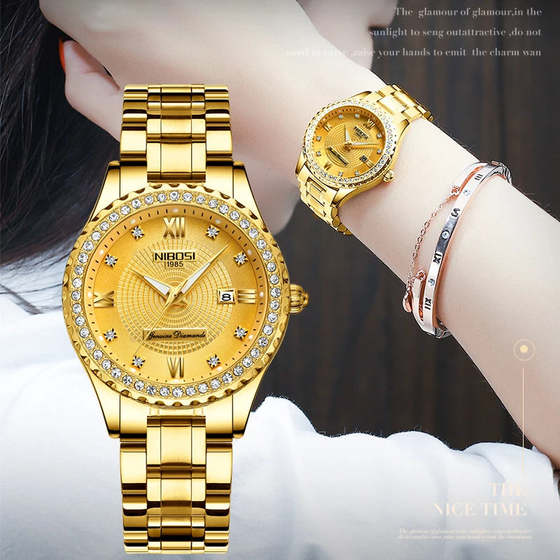 Luxury Gold Ladies Watch Stainless Steel Band Classic Bracelet watch