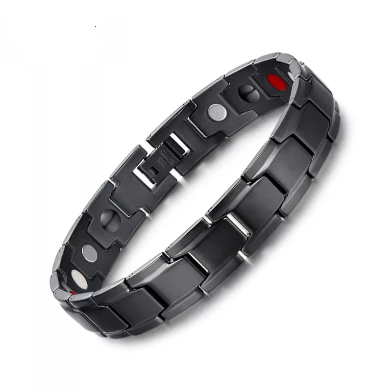 Adjustable Black Stainless Steel Health Bracelet