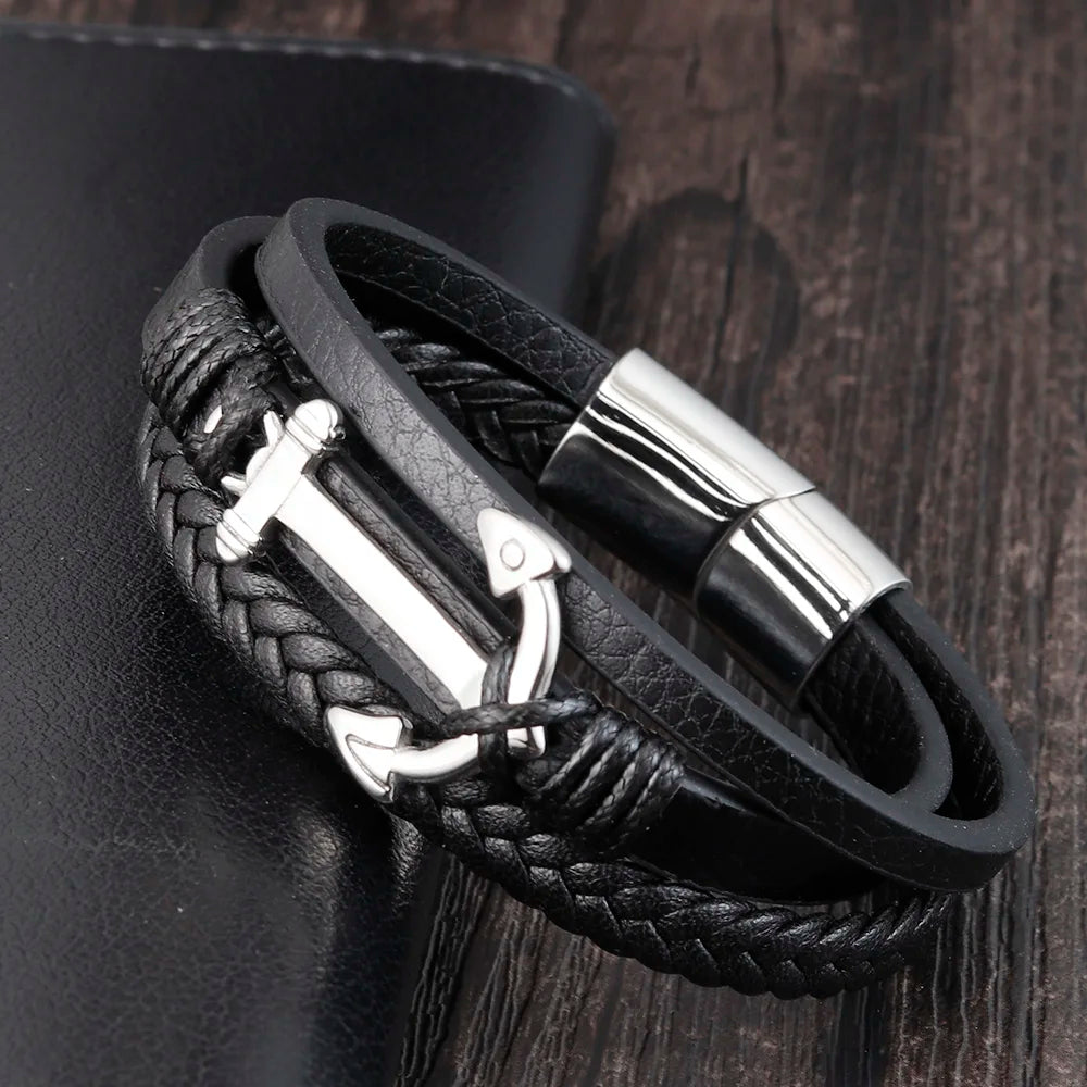 Punk Anchor Leather Bracelet