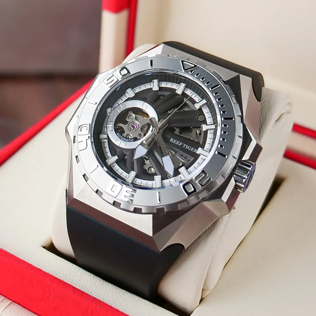 Men's Skeleton Steel Automatic Military Watch